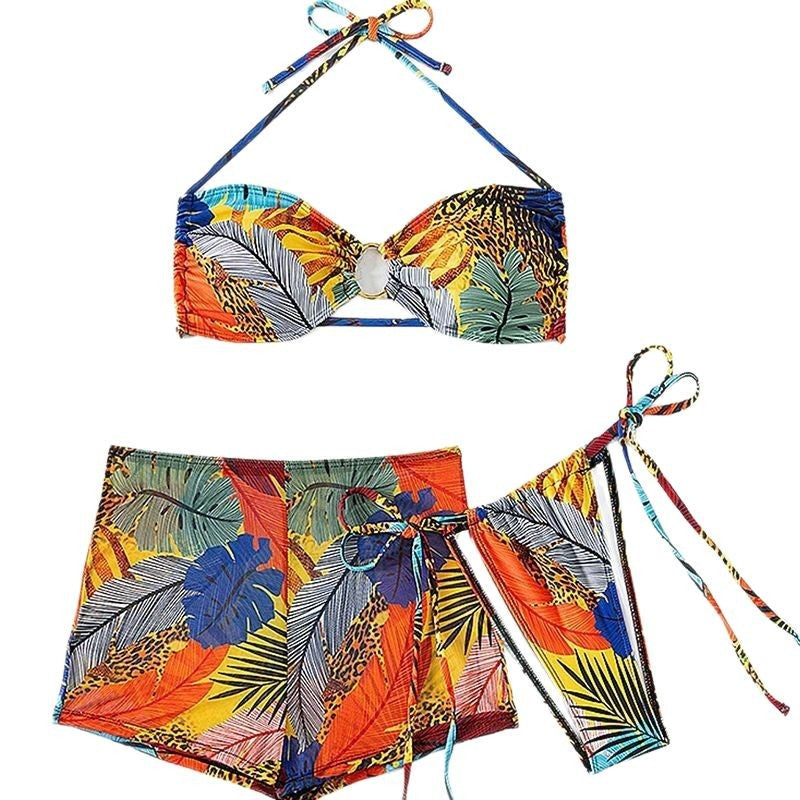 Wholesale Three-piece swimsuit boxer shorts lace-up swimsuit